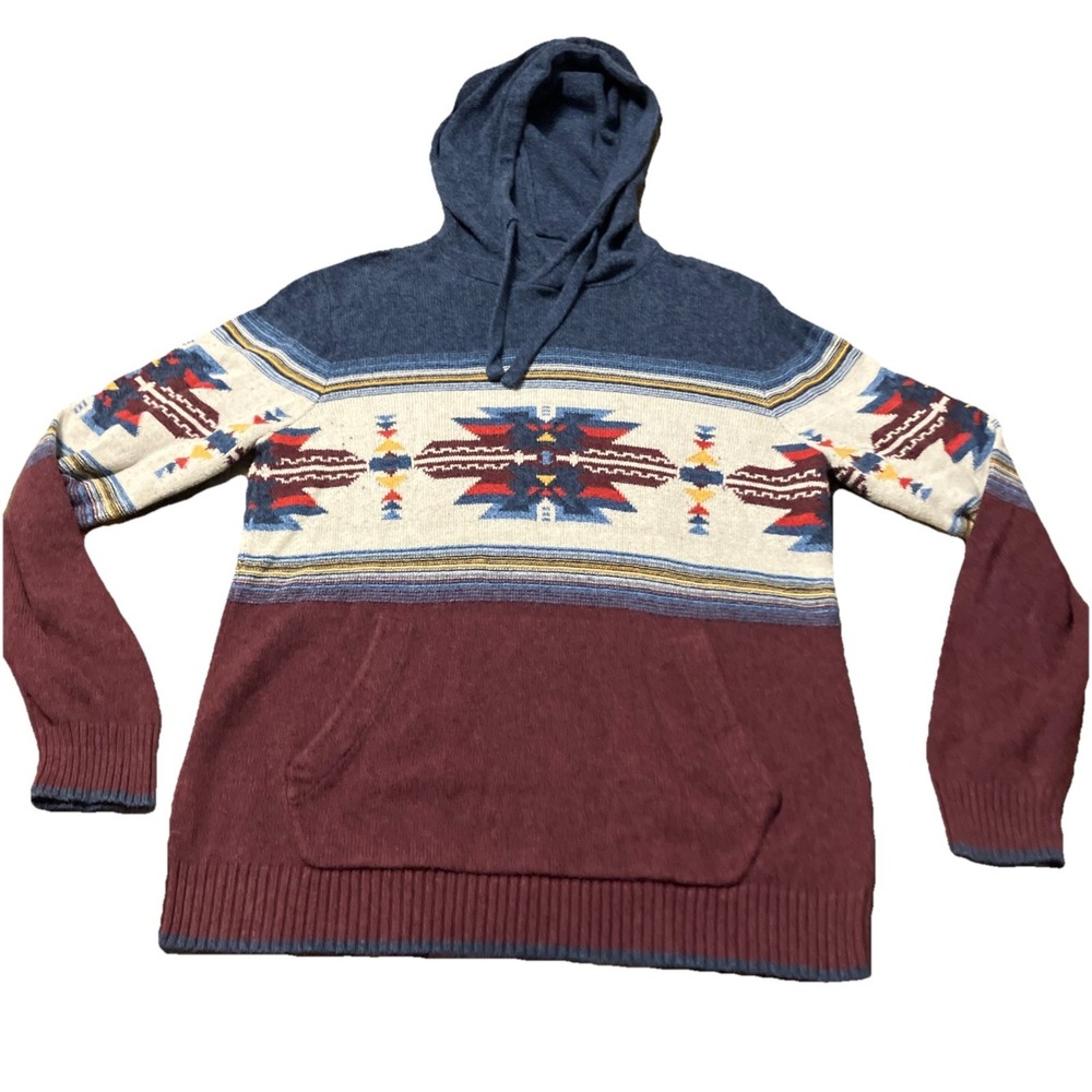 American Eagle Mens Hooded Sweater Size Medium Southwestern Print‎ Pocket Aztec